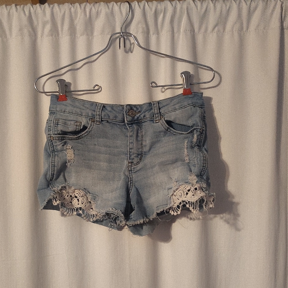 Altar'd State Light Blue Jean Shorts with Lace Trim